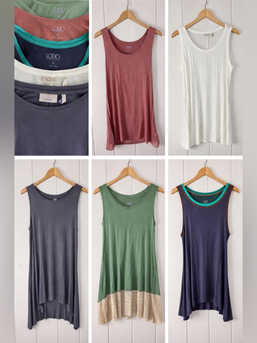 LOGO Lori Goldstein Tank Top Lot Size Medium Boho Layered Tunic Bundle